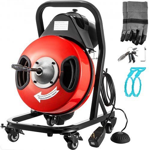 VEVOR Drain Cleaner Machine 50 Ft x3/8" Electric Drain Auger 250W Sewer Snake Machine,Fit 1-1/2"(38mm) to 3(76mm) Pipes, GDSTJL50FT38M0001V1