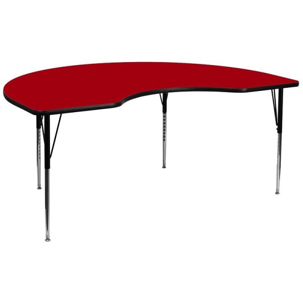 Flash Furniture Wren 48''W x 96''L Kidney Red Thermal Laminate Activity Table - Standard Height Adjustable Legs, XU-A4896-KIDNY-RED-T-A-GG