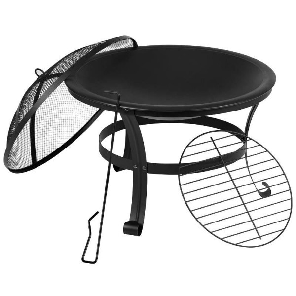 Flash Furniture Chelton 22" Round Wood Burning Firepit with Mesh Spark Screen and Poker, YL-202-22-GG