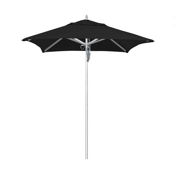 California Umbrella 6' Rodeo Series Patio Umbrella, Aluminum Ribs Deluxe Pulley Lift System, Sunbrella 1A Black Fabric, AAT604A002-5408