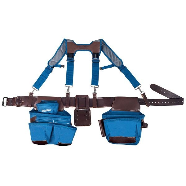 Bucket Boss Leather Hyrbid Tool Belt with Suspenders in Blue, Quantity: 2 cases, 55505-RB