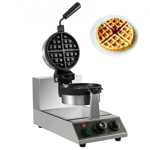 VEVOR 110V Commercial Round Waffle Maker Nonstick Rotated 1100W Electric Waffle Machine Stainless Steel Temperature and Time Control, HFBJDTXZHFLHT2205V1