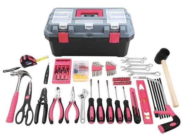 Apollo Tools Pink 170 Piece Household Tool Kit with New and Improved Tool Box, DT7103P