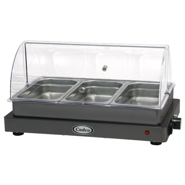 Cadco Triple Buffet Server with Rolltop Lid, Heavy Duty, Charcoal finish, WTBS-3N-HD