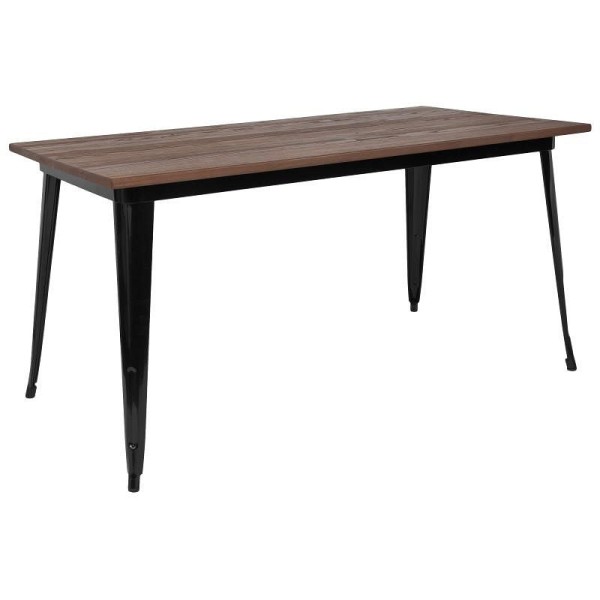 Flash Furniture Kenneth 30.25" x 60" Rectangular Black Metal Indoor Table with Walnut Rustic Wood Top, CH-61010-29M1-BK-GG