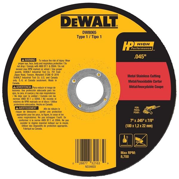 DeWalt 7" x .045" x 7/8" HP T1 Cutting, DW8065