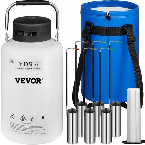 VEVOR 6L Liquid Nitrogen Storage Tank Static Cryogenic Container with 6 Canisters, 6LYDRQ00000000001V0