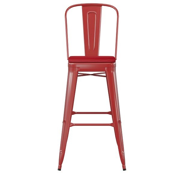 Flash Furniture Kai Commercial 30" Red Metal Indoor-Outdoor Bar Height Stool, Removable Back, Red Poly Resin Seat, CH-31320-30GB-RED-PL2R-GG