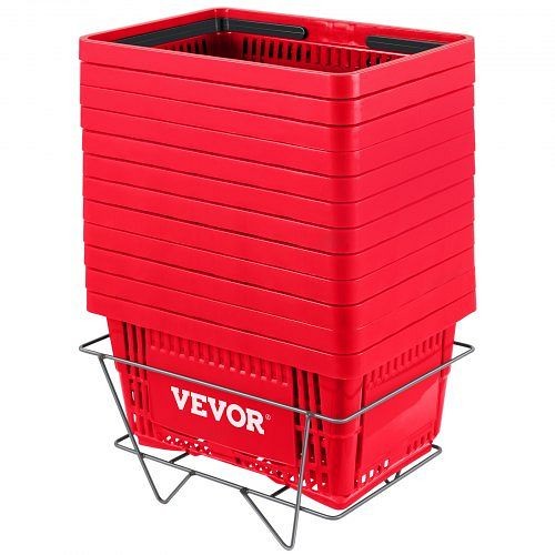 VEVOR Shopping Basket Store Baskets 16.9" x 11.8" with Plastic Handle 12 Pieces Red, SLSBGWLDZJH12012VV0