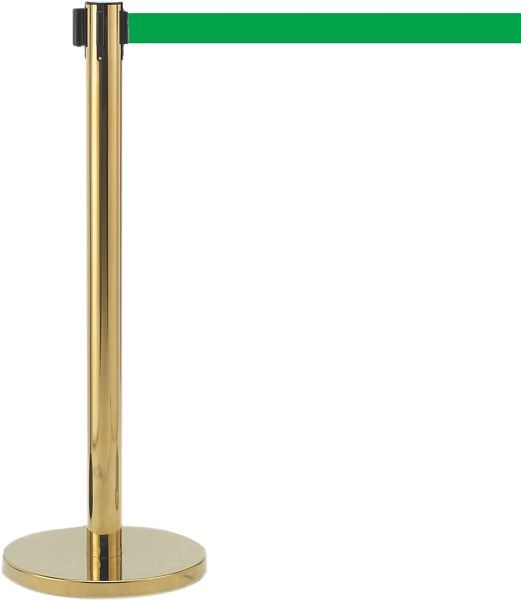 AARCO Form-A-Line™ System With 7' Slow Retracting Belt, Brass Finish with Green Belt, HB-7GR