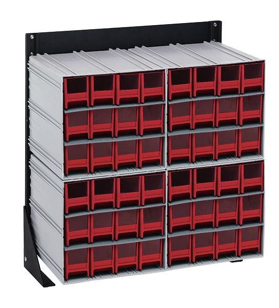 Quantum Storage Systems Interlocking Storage Cabinets Floor Stand, single sided, 12"D x 23-5/8"W x 28"H, includes (48) red drawers, QIC-124-122RD