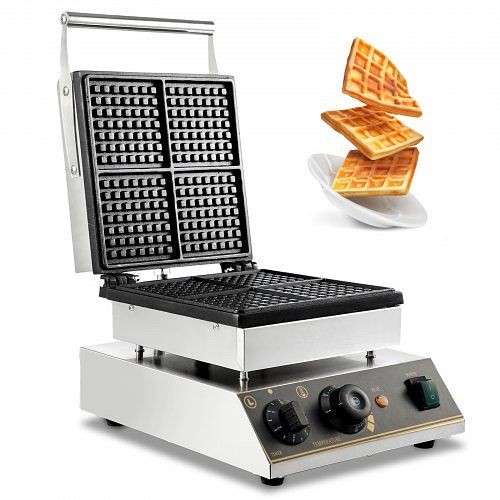VEVOR 4 Pieces Square Waffle Maker Machine Commercial Electric Nonstick Stainless Steel Baker, HFBJ4GFXHFLHT2206V1