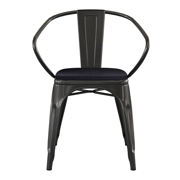 Flash Furniture Luna Commercial Grade Black Metal Indoor-Outdoor Chair with Arms with Black Poly Resin Wood Seat, CH-31270-BK-PL1B-GG