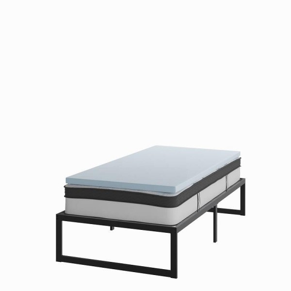 Flash Furniture Leo 14" Metal Platform Bed Frame, 10" Pocket Spring Mattress, 2" Cool Gel Memory Foam Topper, Twin, Fixed Width 39", XU-BD10-10PSM2M35-T-GG