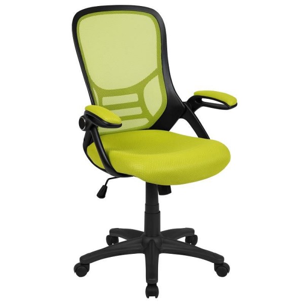 Flash Furniture Porter High Back Green Mesh Ergonomic Swivel Office Chair with Black Frame and Flip-up Arms, HL-0016-1-BK-GN-GG