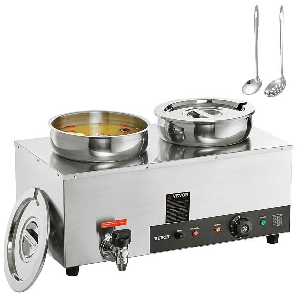 VEVOR Electric Soup Warmer, Dual 7.4QT Stainless Steel Round Pot 86~185°F Adjustable Temp, BW2274QT1200WGG9TV1