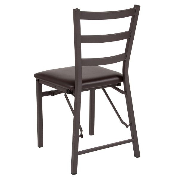 Flash Furniture HERCULES Series Brown Folding Ladder Back Metal Chair with Brown Vinyl Seat, Pack of 2, 2-CY-180841-GG
