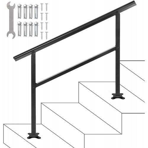 VEVOR Handrail Outdoor Stairs 47.6 X 35.2" Adjustable from 0 to 30 Degrees Black Stair Railing Fit 3-4 Steps, LZLTFSDHGLZHSKD01V0