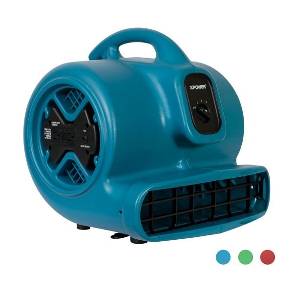 XPOWER 1/3 HP 2400 CFM, 3 Speed, Air Mover, Carpet Dryer, Floor Fan, Blower with Built-in GFCI Power Outlets, Blue, X-600A-Blue