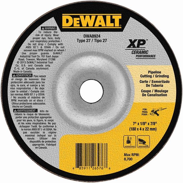 DeWalt 7" x 1/8" x 7/8" Ceramic Abrasive Grinding Disk, DWA8924
