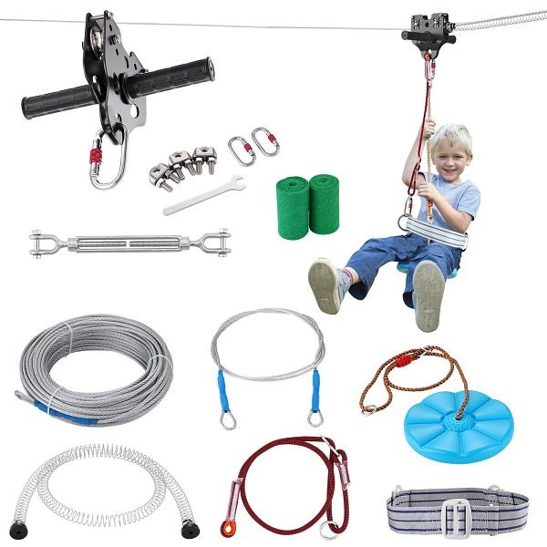 VEVOR Zipline Kit for Kids and Adult, 100 ft Zip Line Kits Up to 500 lb, BXGHSTJ100YCCSUS1V0
