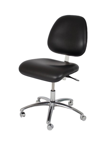 GK Chairs Cleanroom Task Desk Height 4 Series Chair, Black Standard Vinyl without Arms, C445IT-GE-V557-A28P-NR-01-P