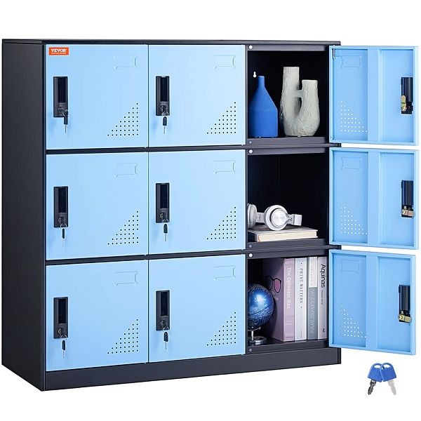 VEVOR Metal Locker for Employees, 9 Doors Storage Cabinet with Card Slot, Employee Lockers with Keys, JCJHSLMY331807L53V0