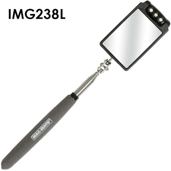 Mag-Mate Telescoping Glass Inspection Mirror with Three LED Lights, reaches 36" Long, includes Batteries, IMG238L