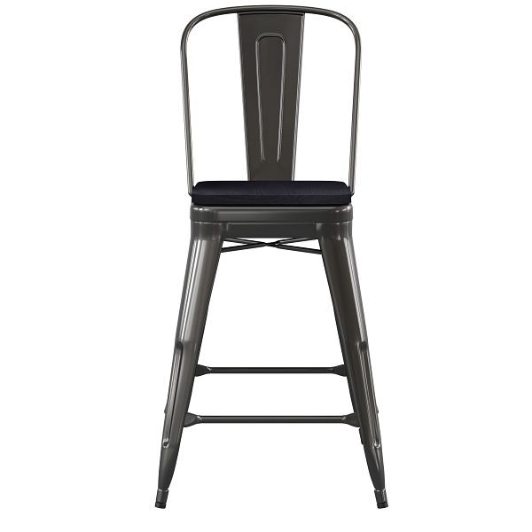 Flash Furniture Kai Commercial 24" High Black Metal Indoor-Outdoor Counter Height Stool, Removable Back, Black Poly Resin Seat, CH-31320-24GB-BK-PL2B-GG