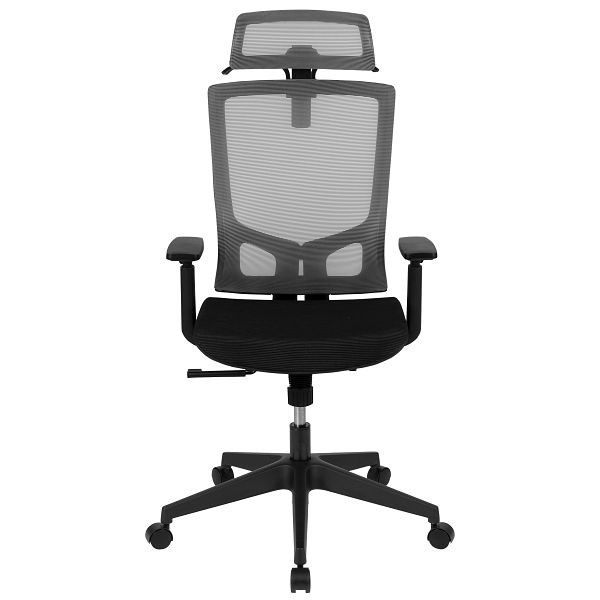 Flash Furniture Layla Ergonomic Mesh Office Chair Synchro-Tilt, Adjustable Headrest & Arms, Lumbar Support, Coat Hanger, Gray/Black, H-2809-1KY-GY-GG