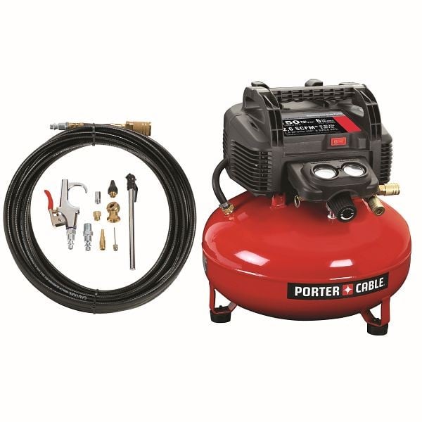 PORTER CABLE 6 Gallon, 150 PSI, Oil-Free Pancake Compressor with Accesories, C2002-WK