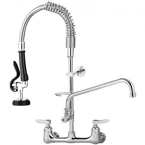 VEVOR Commercial Pre-rinse Faucet Wall Mount Kitchen Sink Faucet 8" with Sprayer, 13.8 x 3.0 x 20.7 in, QSYCKJJH82112WUH9V0