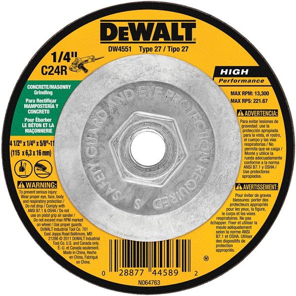 DeWalt 4-1/2" x 1/4" x 5/8"-11 Masonry Grinding, DW4551
