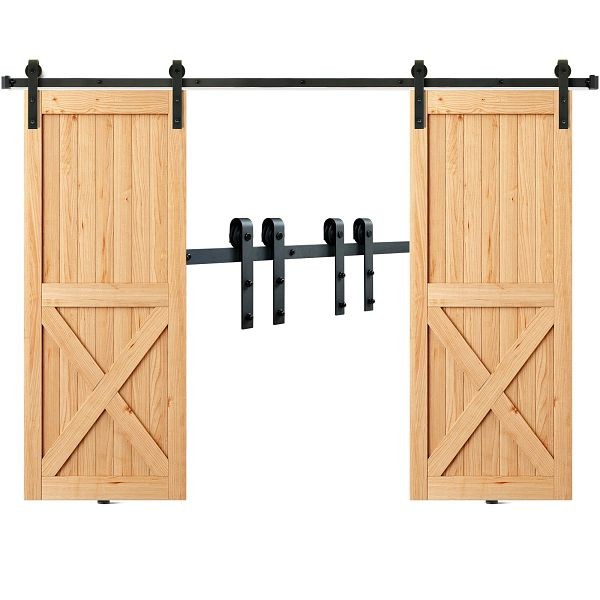 VEVOR 8FT Sliding Barn Door Hardware Kit for Double Doors, 330 lbs, J Shape, GCYMWJTJHS8FLSQZJV0