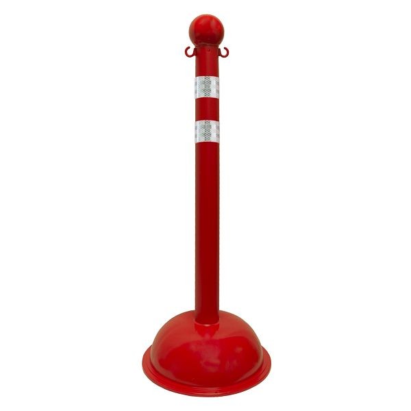 Mr. Chain Reflective Striped Stanchion, Red, 41-Inch Height, 3-Inch Diameter Pole, Quantity of pieces: 2, 99951-2