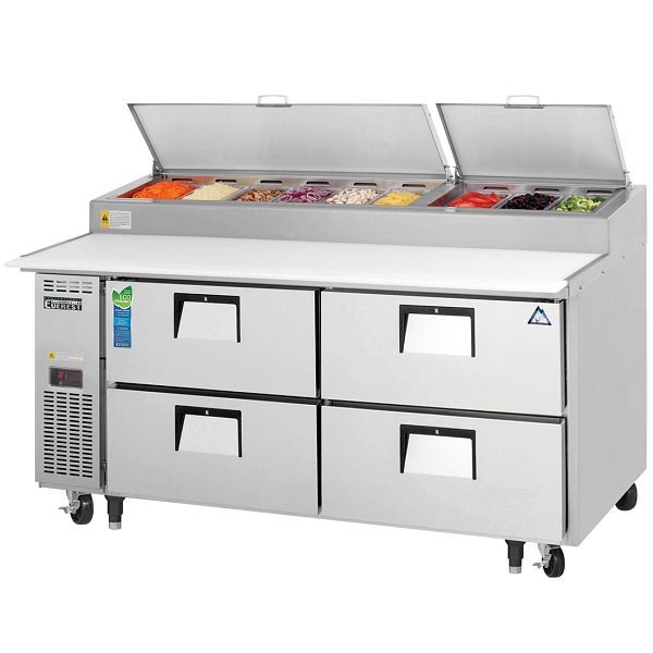 Everest Refrigeration 2 Section 4 Drawer Pizza Prep Table, 71 1/2", EPPR2-D4
