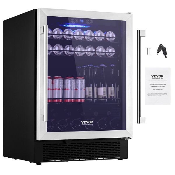 VEVOR Wine Cooler, 154 Cans Capacity Under Counter Built-in or Freestanding Wine Refrigerator, SYPJYLJGQR154A9VKV1