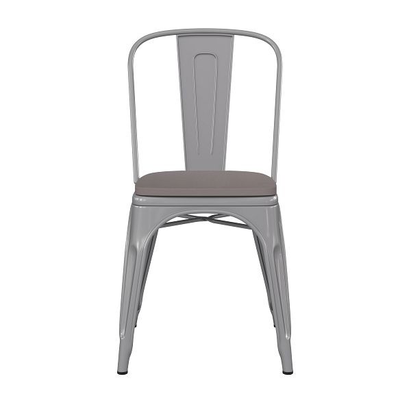Flash Furniture Perry Commercial Grade Silver Metal Indoor-Outdoor Stackable Chair with Gray Poly Resin Wood Seat, CH-31230-SIL-PL1G-GG
