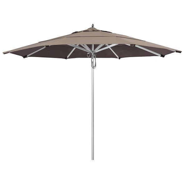 California Umbrella 11' Rodeo Series Patio Umbrella, Aluminum Ribs Pulley Lift, Sunbrella 1A Taupe Fabric, AAT118A002-5461-DWV