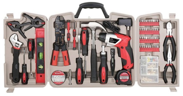 Apollo Tools 161 Piece Household Tool Kit with Powerful 3.6 Volt Lithium Ion Cordless Screwdriver, DT0739