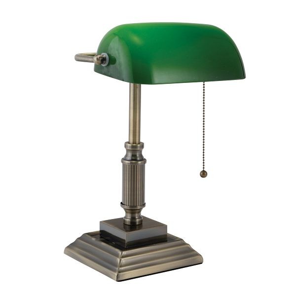 V-LIGHT 14.75 inch Bronze LED Bankers Lamp with Green Shade, 9VS688029AB