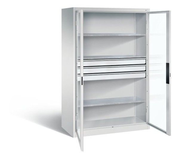 CP Furniture Large-capacity tool cabinet, viewing window, telescopic rail guide, Shelves 2 above, 1 below, H 1950 x W 1200 x D 600 mm, 8932-5530