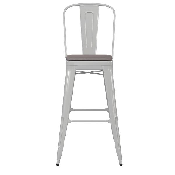 Flash Furniture Kai Commercial 30" White Metal Indoor-Outdoor Bar Height Stool, Removable Back, Gray Poly Resin Seat, CH-31320-30GB-WH-PL2G-GG