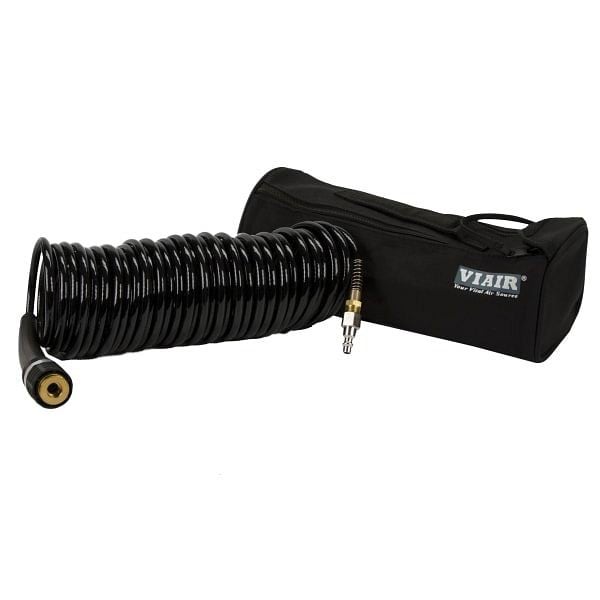 VIAIR 30 Ft. Extension Braided Black Coil Hose (Closed-ended 1/4" Quick Coupler & Stud), Carry Bag, 00031