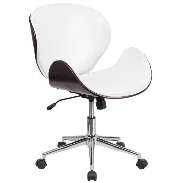 Flash Furniture Tana Mid-Back Mahogany Wood Conference Office Chair in White LeatherSoft, SD-SDM-2240-5-MAH-WH-GG