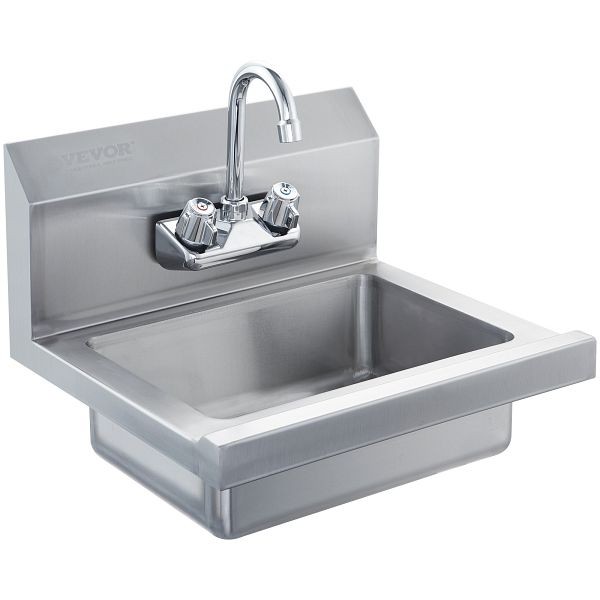 VEVOR Commercial Hand Sink with Faucet, NSF Stainless Steel Sink for Washing, Small Hand Washing Sink, SYXSPWDSB1410KV62V0