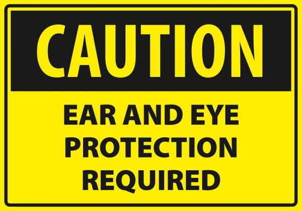 Marahrens Sign Caution - ear and eye protection required, rigid plastic, Size: 10 x 7 inch, MA0021.010.21
