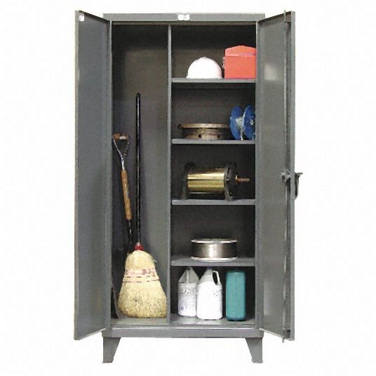 Strong Hold Heavy Duty Storage Cabinet, Dark Gray, 78 in H X 36 in W X 24 in D, Assembled, 4 Cabinet Shelves, Janitorial, 36-BC-244