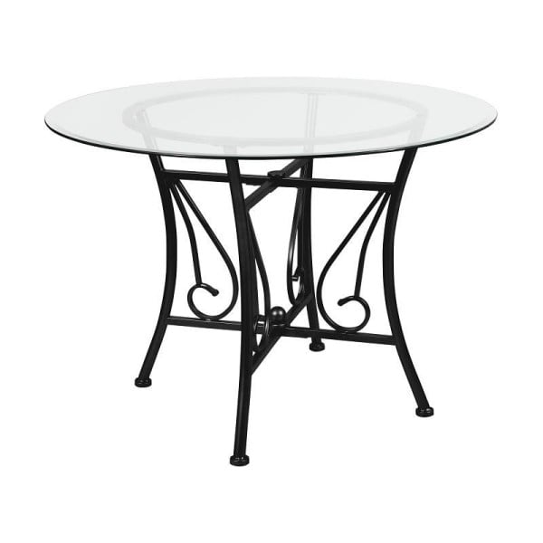 Flash Furniture Princeton 42'' Round Glass Dining Table with Black Metal Frame, XU-TBG-18-GG