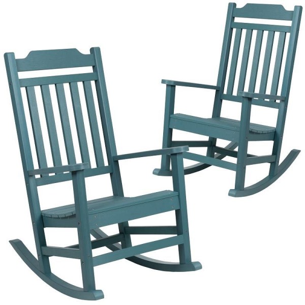 Flash Furniture Set of 2 Winston All-Weather Rocking Chair in Teal Faux Wood, 2-JJ-C14703-TL-GG